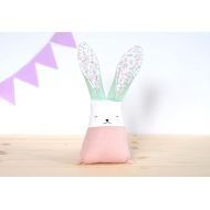 Jumatamade Stuffed blush pink animal toys for girl, mint bunny rabbits soft stocking stuffer, personalized baby gifts