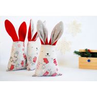 Jumatamade Christmas fabric rabbit toy, red white bunny toys