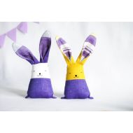 Jumatamade Soft fabric bunny rabbit toys set, purple lavender stuffed animal baby toys