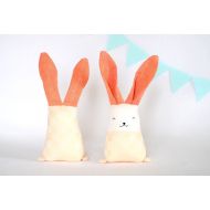 Etsy Peach fabric bunny, stuffed rabbit, fabric animal, linen fabric teething toy, sensory toys, motor skills toy, soft toys, new mom gift