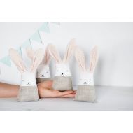 /Etsy Blush coral bunny rabbit, linen stuffed baby toy, gift for new mom, baby shower basket, baby nursery decor, crib toys, pastel toys, jumata
