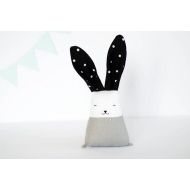 Etsy Rabbit white black, stuffed bunny toy, monochrome toys, baby motor skills toy, teething toys, linen toys, new mom, Modern Nursery Decor