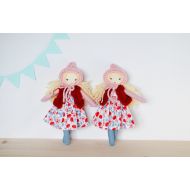 Jumatamade Rag doll handmade, small pink red pixie cloth doll, gift for girl
