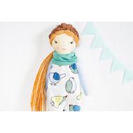 Jumatamade Heirloom rag doll, soft doll, cloth fabric doll, girl toddler gift, toddler toys, ooak stuffed dolls, nursery decor, long hair doll