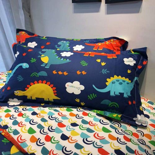  Jumeey Dinosaur Duvet Cover Sets Queen Colorful Bedding Sets Full Size Teen Girls Boys Dark Blue Cartoon Comforter Set 100% Cotton 3 Piece-1 Duvet Cover with Zipper Closure,2 Envel