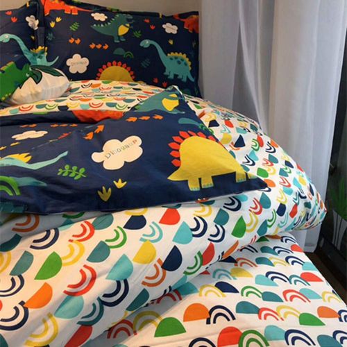  Jumeey Dinosaur Duvet Cover Sets Queen Colorful Bedding Sets Full Size Teen Girls Boys Dark Blue Cartoon Comforter Set 100% Cotton 3 Piece-1 Duvet Cover with Zipper Closure,2 Envel