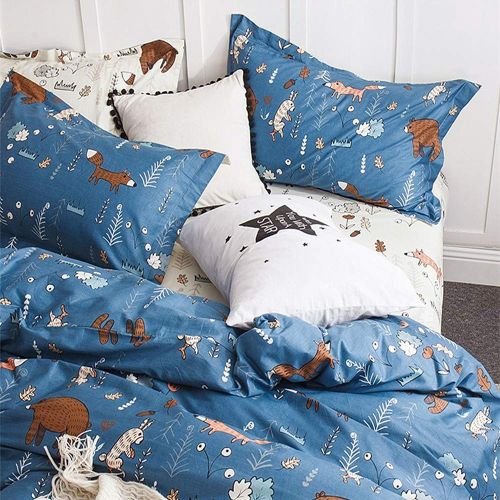  Jumeey Dinosaur Duvet Cover Sets Queen Colorful Bedding Sets Full Size Teen Girls Boys Dark Blue Cartoon Comforter Set 100% Cotton 3 Piece-1 Duvet Cover with Zipper Closure,2 Envel