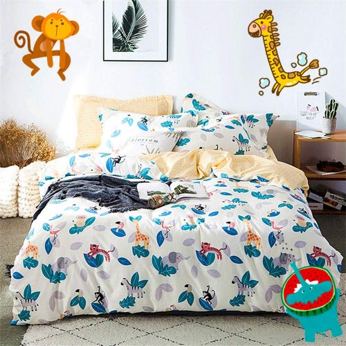  Jumeey Dinosaur Duvet Cover Sets Queen Colorful Bedding Sets Full Size Teen Girls Boys Dark Blue Cartoon Comforter Set 100% Cotton 3 Piece-1 Duvet Cover with Zipper Closure,2 Envel