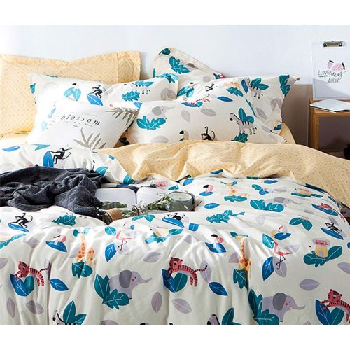  Jumeey Dinosaur Duvet Cover Sets Queen Colorful Bedding Sets Full Size Teen Girls Boys Dark Blue Cartoon Comforter Set 100% Cotton 3 Piece-1 Duvet Cover with Zipper Closure,2 Envel