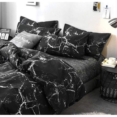  Jumeey Moroccan Bedding Sets Full Size Black with White Gray Marble Abstract Print Duvet Cover Set Queen Modern Design for Kids and Adult Ultra Soft Microfiber 3 Piece,No Comforter