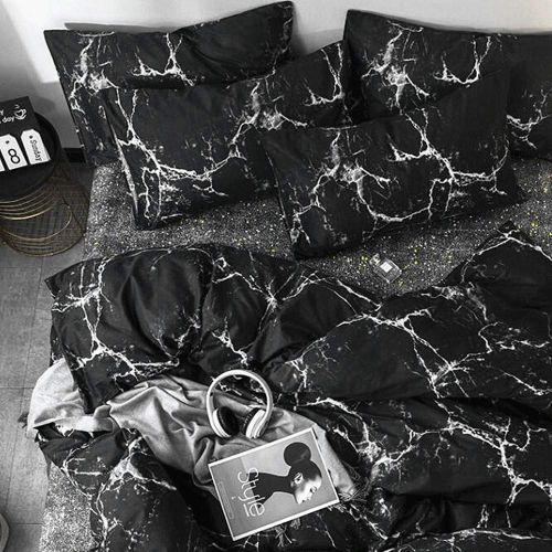  Jumeey Moroccan Bedding Sets Full Size Black with White Gray Marble Abstract Print Duvet Cover Set Queen Modern Design for Kids and Adult Ultra Soft Microfiber 3 Piece,No Comforter