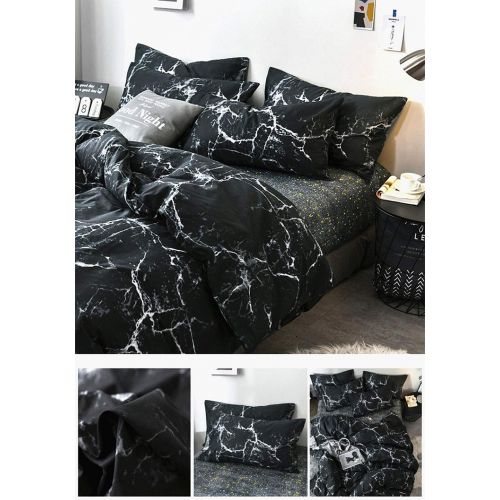  Jumeey Moroccan Bedding Sets Full Size Black with White Gray Marble Abstract Print Duvet Cover Set Queen Modern Design for Kids and Adult Ultra Soft Microfiber 3 Piece,No Comforter