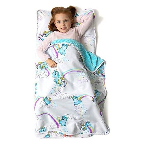  [아마존베스트]JumpOff Jo  Toddler Nap Mat  Children’s Sleeping Bag with Removable Pillow for Preschool, Daycare, Sleepovers  Original Design: Unicorn Pixie Dust - 43 x 21 inches