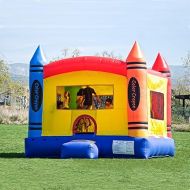 JumpOrange Crayon Inflatable Bounce House Backyard Party Moonwalk Size 13'x13' (with Air Blower), Commercial Grade PVC Vinyl, for Kids and Adults, Outdoor Indoor