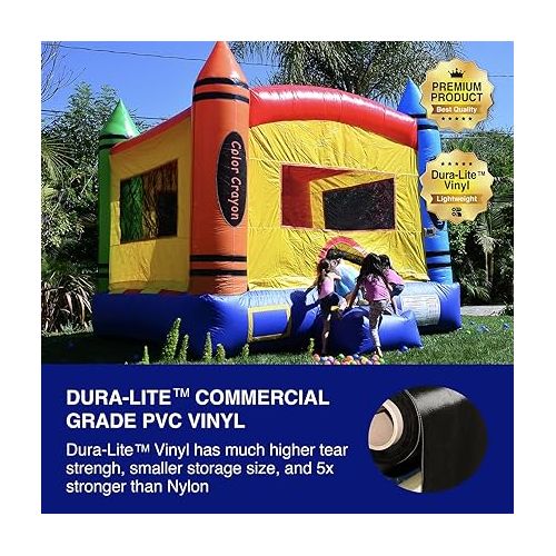  JumpOrange Crayon Inflatable Bounce House Backyard Party Moonwalk Size 13'x13' (with Air Blower), Commercial Grade PVC Vinyl, for Kids and Adults, Outdoor Indoor