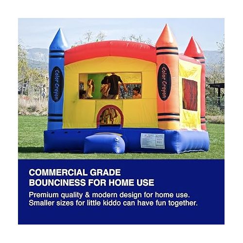  JumpOrange Crayon Inflatable Bounce House Backyard Party Moonwalk Size 13'x13' (with Air Blower), Commercial Grade PVC Vinyl, for Kids and Adults, Outdoor Indoor