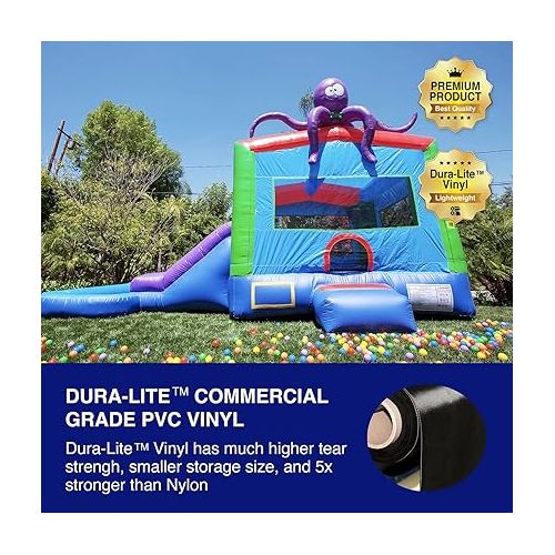  JumpOrange Octopus Commercial Grade Bounce House Water Slide with Splash Pool for Kids and Adults (with Blower), Wet Dry Combo, Basketball Hoop, Outdoor Indoor, Big Inflatable, Birthday Party Rental