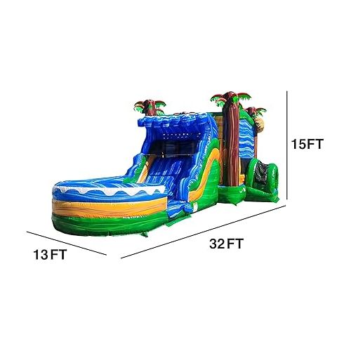  JumpOrange Jaguar Commercial Grade Bounce House Water Slide with Pool (with Blower), Kids and Adults, Wet Dry Combo, Basketball Hoop, Tunnel Entrance, Climb Wall, Inflatable, Summer