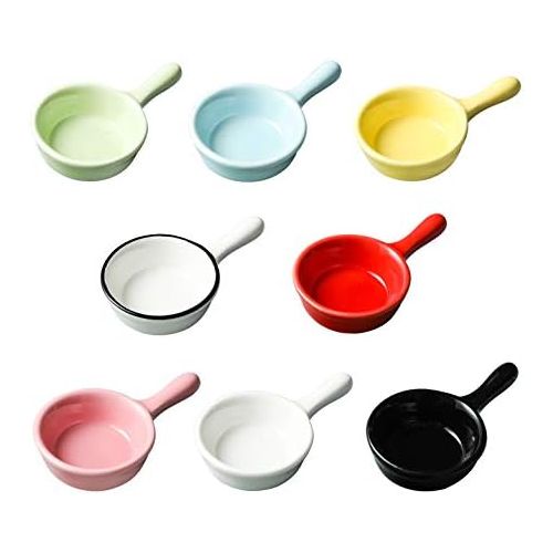  [아마존베스트]JunZiBuQi 8 Pcs Ceramic Sauce Dishes Colorful Mini Bowl Set Ketchup Side Dish Tableware Condiment Relish Plate Seasoning Soy Sauce Dishes Stackable Ramekins with Grip Handle (8pcs