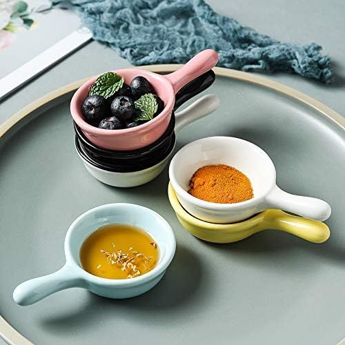  [아마존베스트]JunZiBuQi 8 Pcs Ceramic Sauce Dishes Colorful Mini Bowl Set Ketchup Side Dish Tableware Condiment Relish Plate Seasoning Soy Sauce Dishes Stackable Ramekins with Grip Handle (8pcs