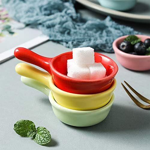  [아마존베스트]JunZiBuQi 8 Pcs Ceramic Sauce Dishes Colorful Mini Bowl Set Ketchup Side Dish Tableware Condiment Relish Plate Seasoning Soy Sauce Dishes Stackable Ramekins with Grip Handle (8pcs