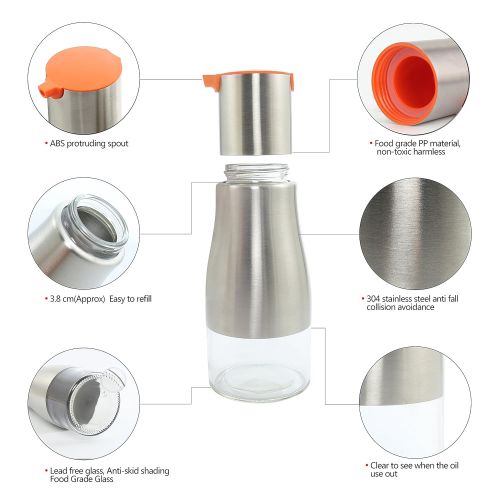  June Sky 2 Oil Bottle Olive Dispenser Liquid Container 2 Spice Jar Condiment Cruet-Salt Pepper Shakers with a Bottom Bracket, Best for Kitchen Use or BBQ,Made of Food Grade Glass,PP(Orange