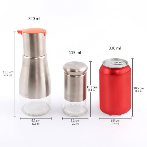  June Sky 2 Oil Bottle Olive Dispenser Liquid Container 2 Spice Jar Condiment Cruet-Salt Pepper Shakers with a Bottom Bracket, Best for Kitchen Use or BBQ,Made of Food Grade Glass,PP(Orange