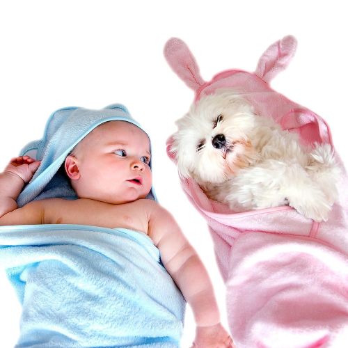  Jungle Snugs Organic Bamboo Hooded Baby Towel with Washcloth - Ultra Soft, Super Absorbent, and Naturally Hypoallergenic - Large Hooded Towel for Baby Girl - Premium Kids Animal Design (Pink)