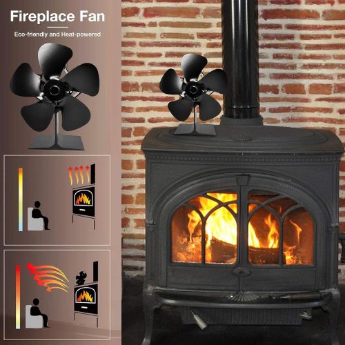  Junglers 5 Blades Heat Powered Stove Fireplace Fan for Home Wood Log Burning Fireplace Circulating Warm Air Saving Fuel Efficiently/Black