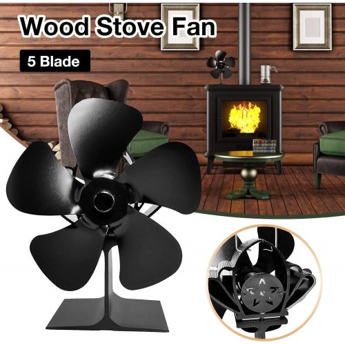  Junglers 5 Blades Heat Powered Stove Fireplace Fan for Home Wood Log Burning Fireplace Circulating Warm Air Saving Fuel Efficiently/Black