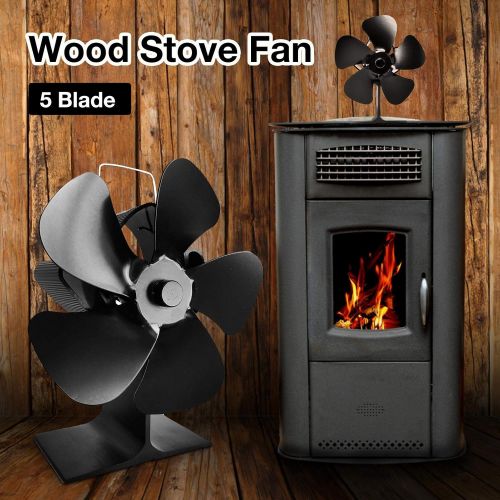  Junglers 5 Blades Heat Powered Stove Fireplace Fan for Home Wood Log Burning Fireplace Circulating Warm Air Saving Fuel Efficiently/Black