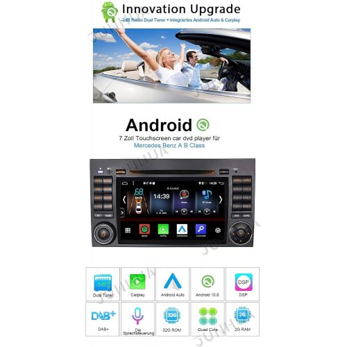  [아마존베스트]Junhua 7 Inch Android 10 Dual Tuner 2+32GB Radio Carplay + Android Car Bluetooth 5.0 Rohm-DSP Car Radio DVD GPS for Mercedes Benz A/B Class W169 W245 Vito Viano GPS Navigation Radio DAB+