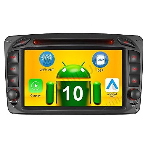  [아마존베스트]Junhua Android 10 Carplay + Android Car 2G + 32GB Rohm-DSP Bluetooth 5.0 Dual Tuner Car Radio 7 Inch DVD GPS Navigation for Mercedes Benz C/CLK Class W203 W209 C209 W209 W463 DAB+ WiFi 4G