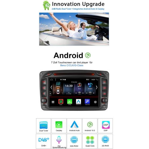  [아마존베스트]Junhua Android 10 Carplay + Android Car 2G + 32GB Rohm-DSP Bluetooth 5.0 Dual Tuner Car Radio 7 Inch DVD GPS Navigation for Mercedes Benz C/CLK Class W203 W209 C209 W209 W463 DAB+ WiFi 4G