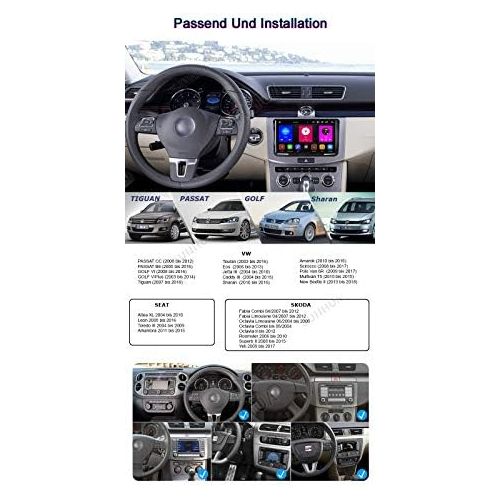  [아마존베스트]Junhua 9 Inch Android 10.0 4GB RAM + 64GB ROM 8-Core Android Car + Carplay DSP Car Radio for VW Passat B6 Touran Polo Golf V VI Skoda Fabia Radio with Navi Bluetooth DAB+ WiFi 4G TPMS OBD