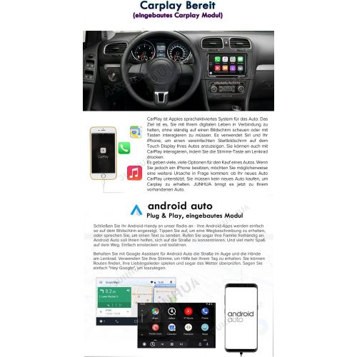  [아마존베스트]Junhua 9 Inch Android 10.0 4GB RAM + 64GB ROM 8-Core Android Car + Carplay DSP Car Radio for VW Passat B6 Touran Polo Golf V VI Skoda Fabia Radio with Navi Bluetooth DAB+ WiFi 4G TPMS OBD