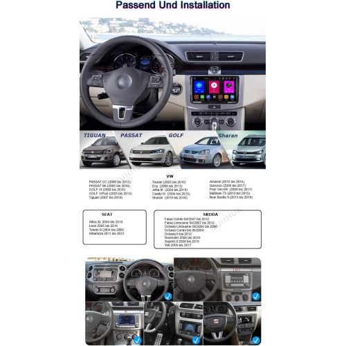  [아마존베스트]Junhua 9 Inch Android 10.0 4GB RAM + 64GB ROM 8-Core Android Car + Carplay DSP Car Radio for VW Passat B6 Touran Polo Golf V VI Skoda Fabia Radio with Navi Bluetooth DAB+ WiFi 4G TPMS OBD