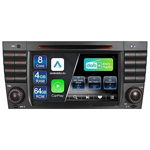  Junhua Built in DAB+ Android 10.0 8 Core, 4GB RAM + 64GB ROM Wireless Carplay Android Car 7 Inch Car Radio DVD GPS Navigation for Mercedes Benz C/CLK Class W203 W209 Bluetooth WiFi SWC OB