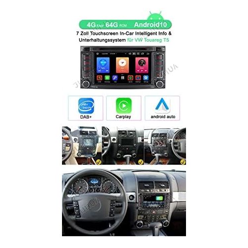  Junhua Built in DAB+ Android 10.0 8 Core 4GB RAM + 64GB ROM Car Radio DVD GPS Navigation for VW T5 Touareg I II 7LA, 7L6, 7L7 TPMS DVR Supports Bluetooth 5.0 WiFi 4G USB MP3