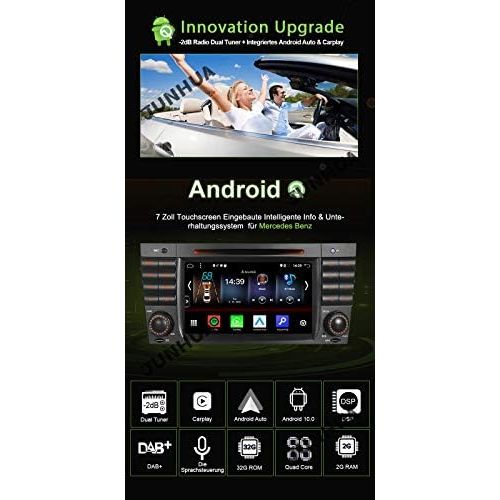  Junhua Android 10 Dual Tuner Car Radio Built in Carplay + Android Car Bluetooth 5.0 Rohm DSP DVD GPS Navigation for Mercedes Benz C/CLK Class W203 W209 DAB + WiFi 4G USB