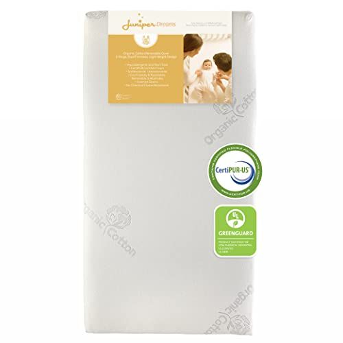  Juniper Dreams 5 Certifirm Crib Mattress 2-Stage Dual Firmness Infant and Toddler Bed Mattress Hypoallergenic and Water-Repellent CertiPUR-US Certified Baby Bed Mattress for Cribs