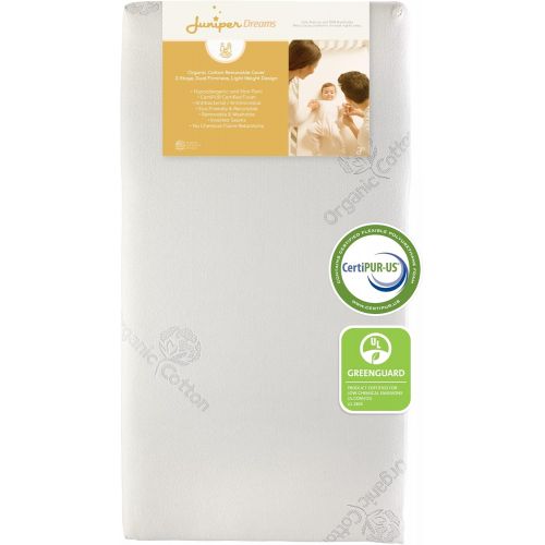  Juniper Dreams 5 Certifirm Crib Mattress 2-Stage Dual Firmness Infant and Toddler Bed Mattress Hypoallergenic and Water-Repellent CertiPUR-US Certified Baby Bed Mattress for Cribs