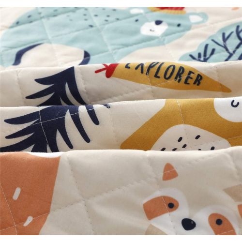  [아마존베스트]Junsey Kids Quilt Bedspreads Twin Size Bear Coverlet Set,3Pcs Forest Tree Deer Printed Quilts Set Lightweight Cartoon Bedspread Reversible Bedding Cover Pillow Shams