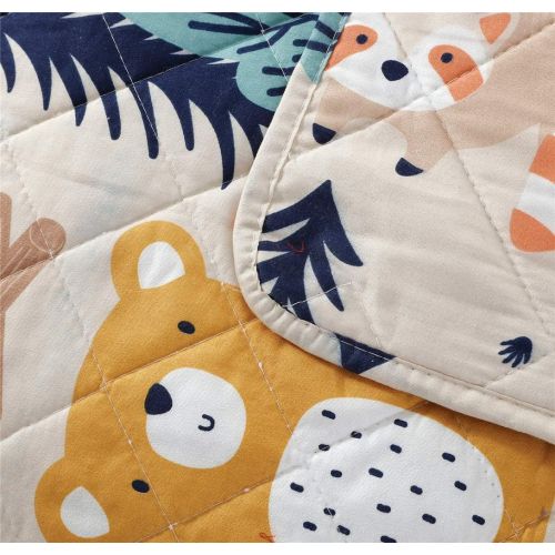  [아마존베스트]Junsey Kids Quilt Bedspreads Twin Size Bear Coverlet Set,3Pcs Forest Tree Deer Printed Quilts Set Lightweight Cartoon Bedspread Reversible Bedding Cover Pillow Shams