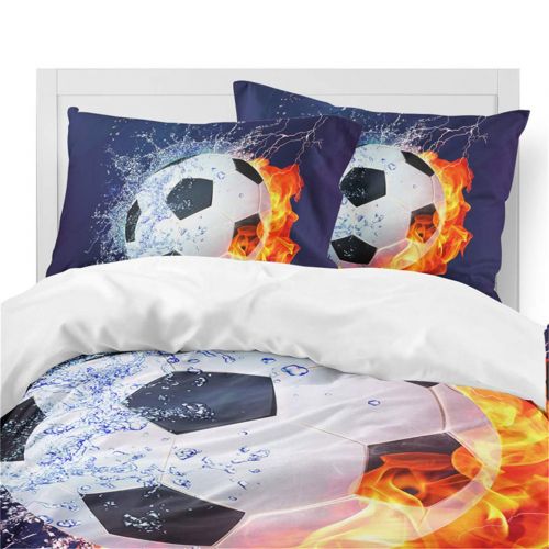  Junsey Cool Water Fire Football Bedding Set 3D Sports Soccer Ball Design Duvet Cover Set Full Size Teens Boys Bedding
