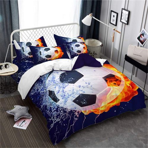  Junsey Cool Water Fire Football Bedding Set 3D Sports Soccer Ball Design Duvet Cover Set Full Size Teens Boys Bedding