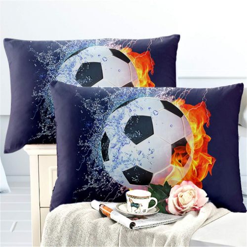  Junsey Cool Water Fire Football Bedding Set 3D Sports Soccer Ball Design Duvet Cover Set Full Size Teens Boys Bedding