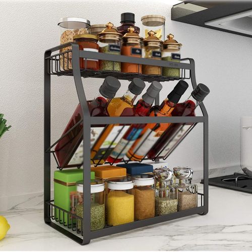  Junson Seasoning box, Kitchen seasoning shelf rack floor oil bottle soy sauce bottle vinegar bottle storage rack (Size : 45CM)