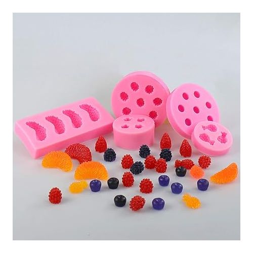  5Pcs Fruit Shaped Jelly Molds, 3D Mini Pineapple Strawberry Orange Blueberry Mulberry Candle Silicone Fruit Mold for Cupcake Decorating, Soap, Chocolate