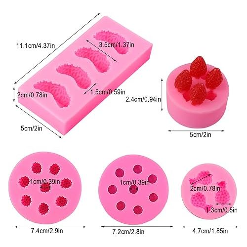  5Pcs Fruit Shaped Jelly Molds, 3D Mini Pineapple Strawberry Orange Blueberry Mulberry Candle Silicone Fruit Mold for Cupcake Decorating, Soap, Chocolate